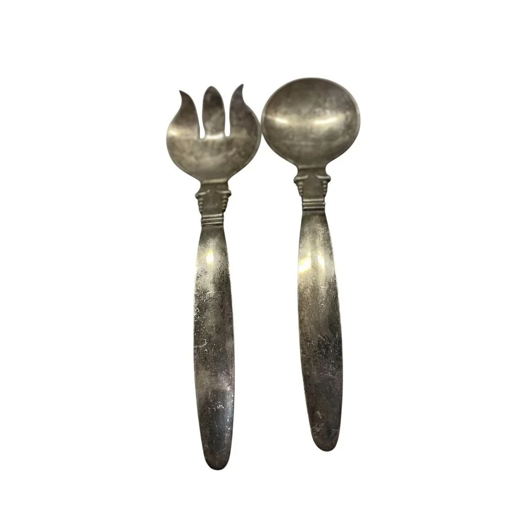 Vintage Originals by AL Serving Utensils Salad Used Silver on Copper 2 Piece